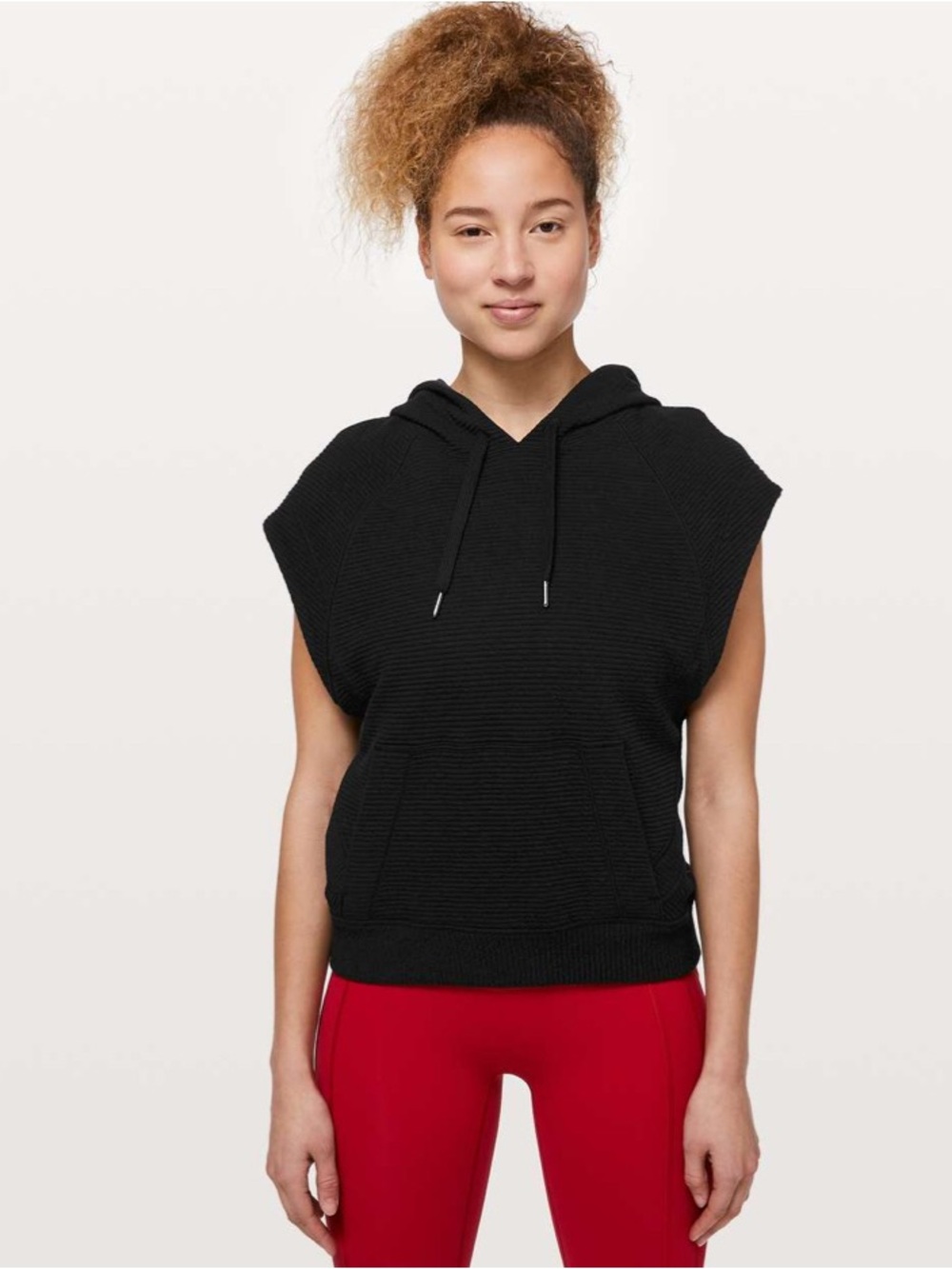 Lululemon Women’s Easy Going Hoodie
Black Sleeveless Hoodie Knit Pullover Size M